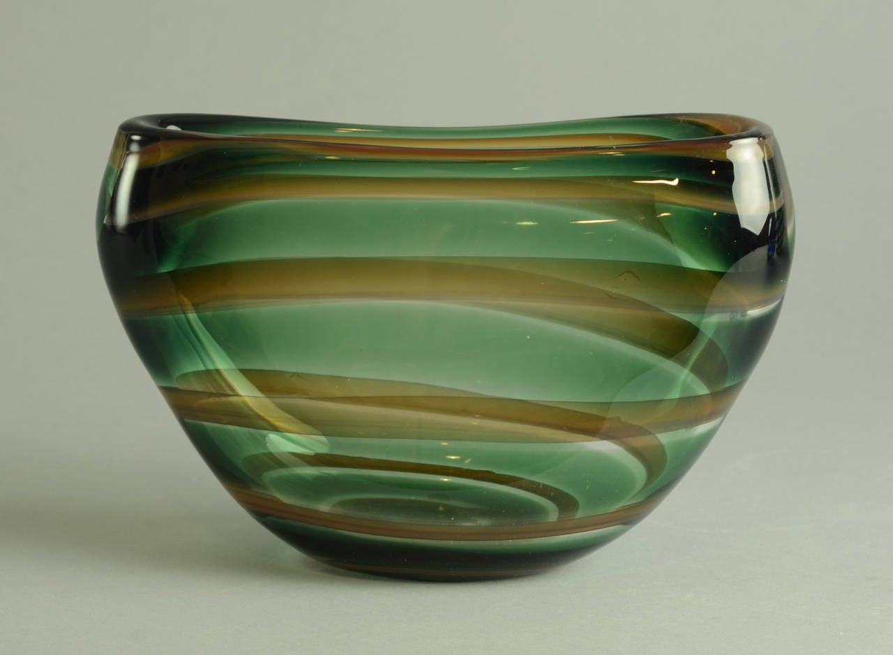 1. Unique, handblown glass vase in green and amber glass, 1950s
Height 5 1/4