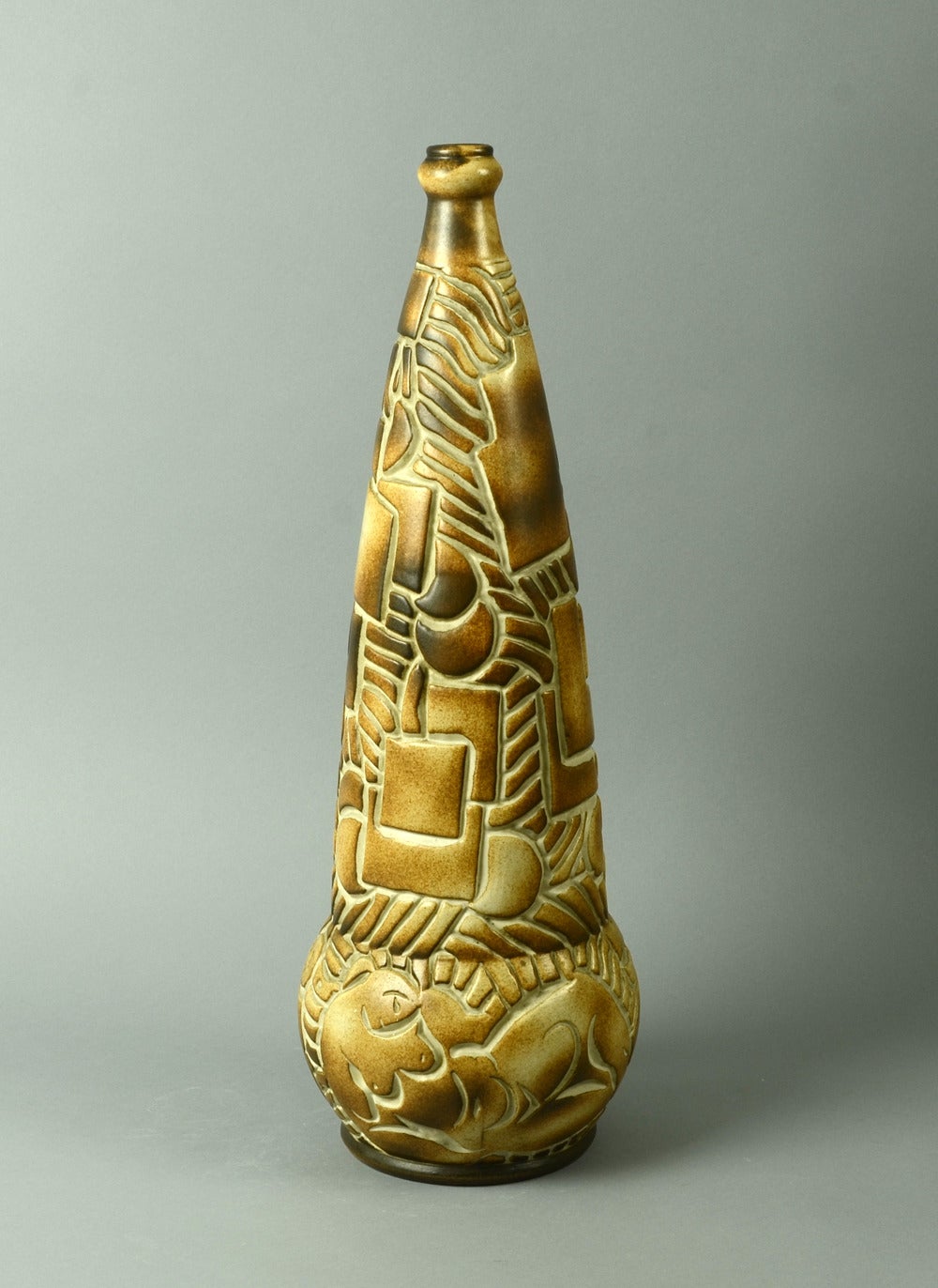 Art Nouveau Earthenware Vase with Pattern in Relief by Joseph Mougin, Nancy, France For Sale