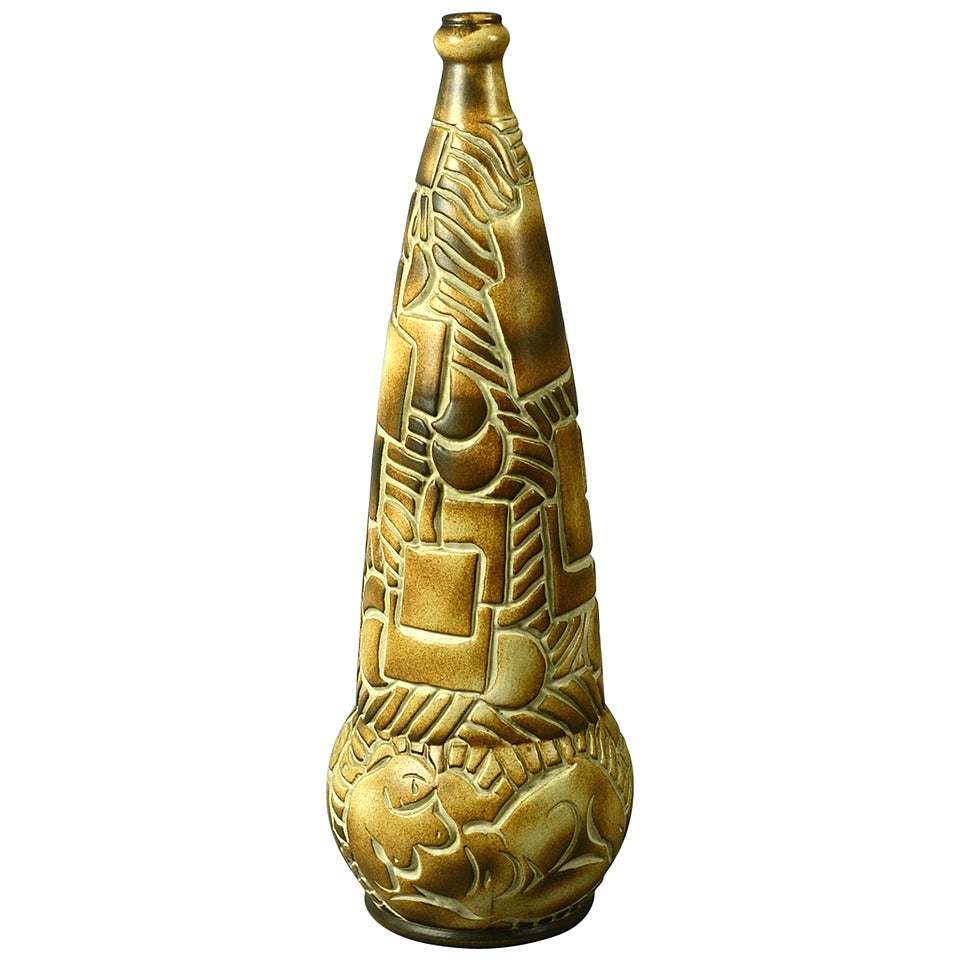 Earthenware Vase with Pattern in Relief by Joseph Mougin, Nancy, France For Sale