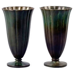 Pair of Fluted Vases in Bronze, Designed by Just Andersen for GAB