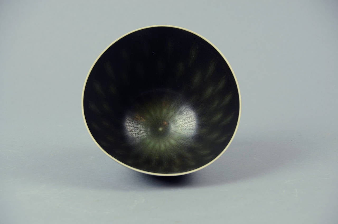 Scandinavian Modern Unusual Patterned Bowl with Black Glaze by Berndt Friberg