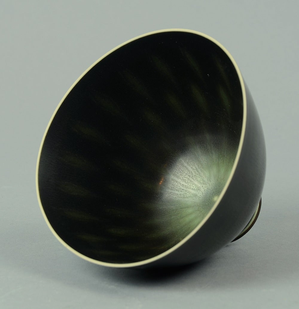 Swedish Unusual Patterned Bowl with Black Glaze by Berndt Friberg