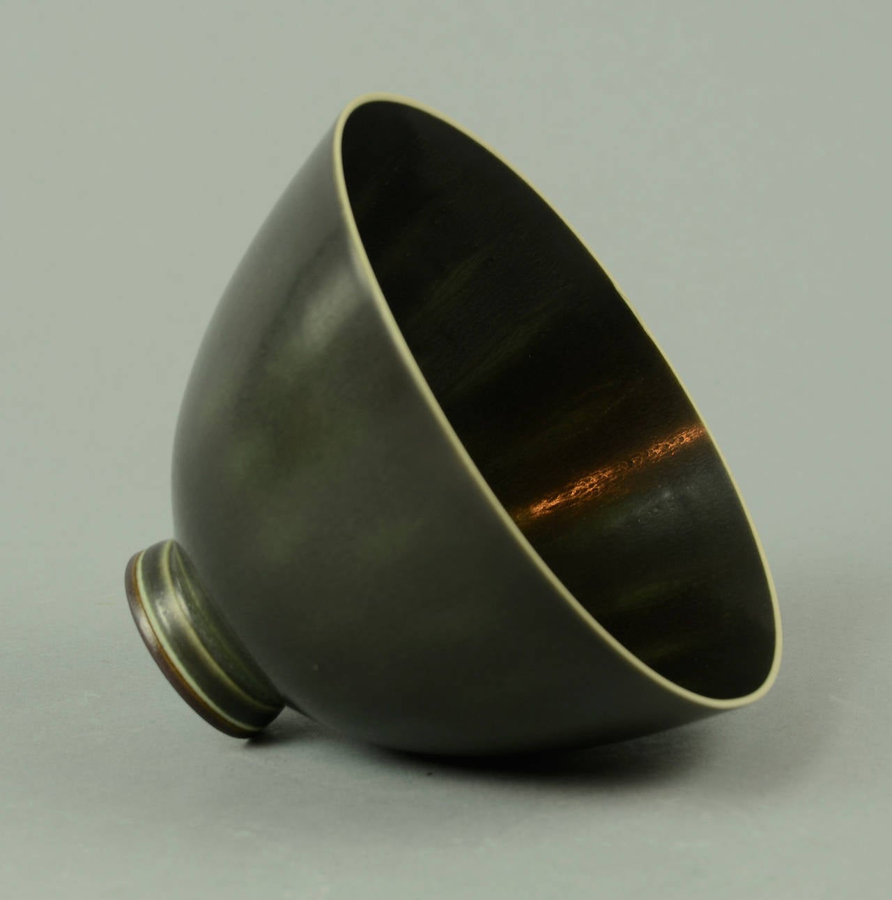 Glazed Unusual Patterned Bowl with Black Glaze by Berndt Friberg
