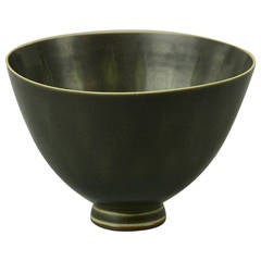 Unusual Patterned Bowl with Black Glaze by Berndt Friberg