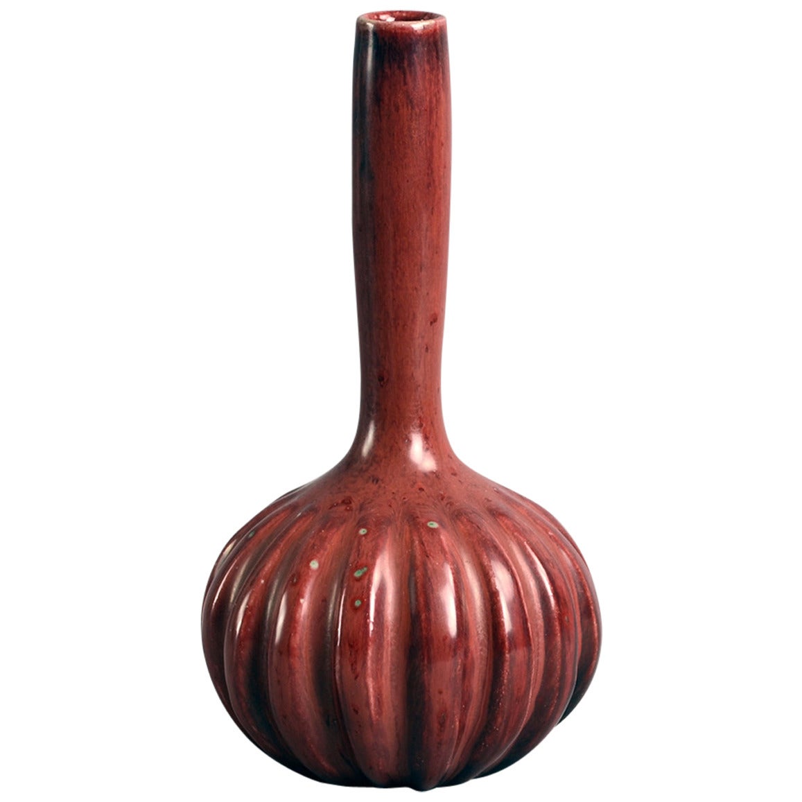 Ribbed Long-Necked Gourd Vase with Oxblood Glaze by Axel Salto For Sale