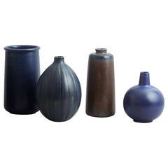 Four Vases with Blue Glaze by Eva Staehr Nielsen for Saxbo