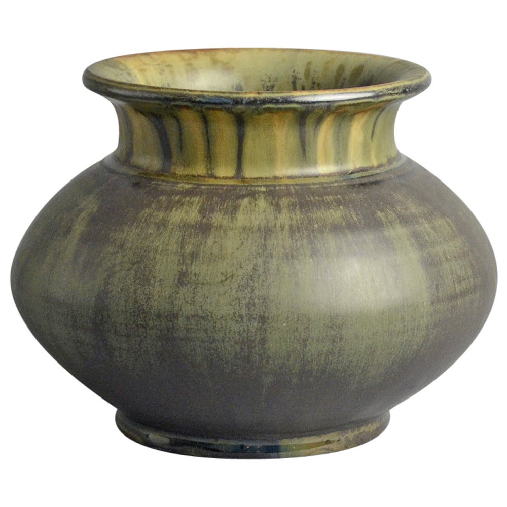 Stoneware Vase with Olive Green Glaze by Carl Halier For Sale