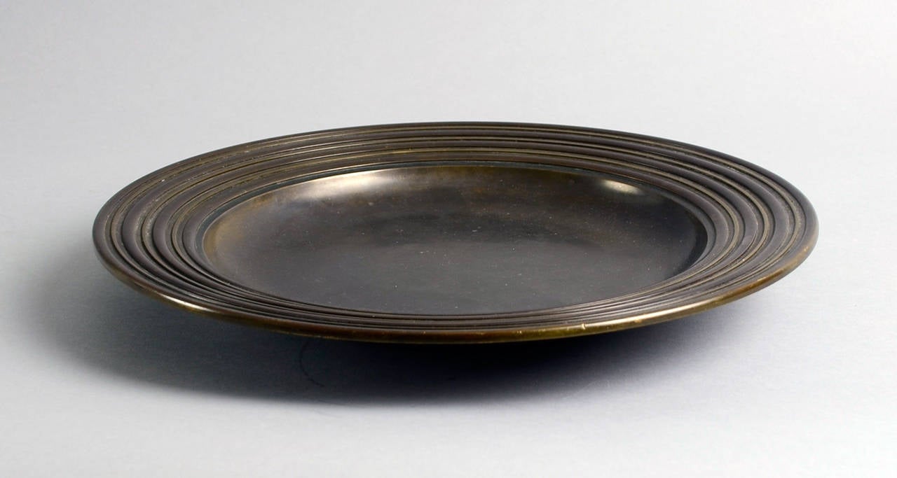 Art Deco Bronze Dish with Ribbed Rim by Just Andersen