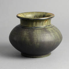 Stoneware Vase with Olive Green Glaze by Carl Halier
