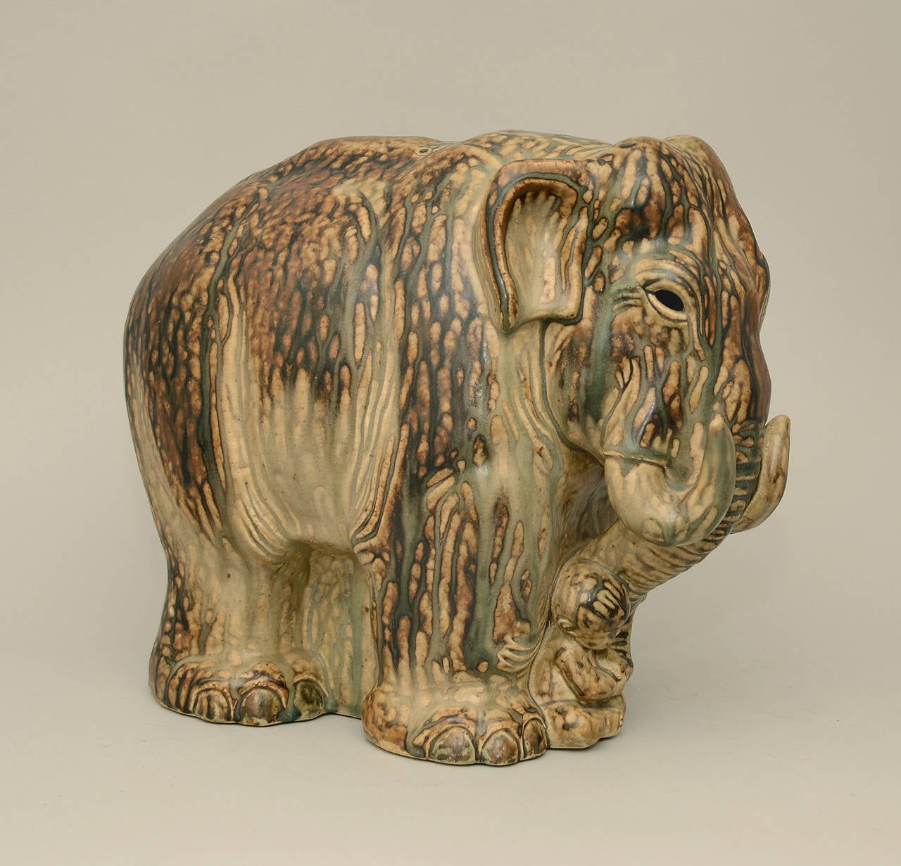 Large Stoneware Elephant with Dripping Glaze by Knud Kyhn for Royal Copenhagen