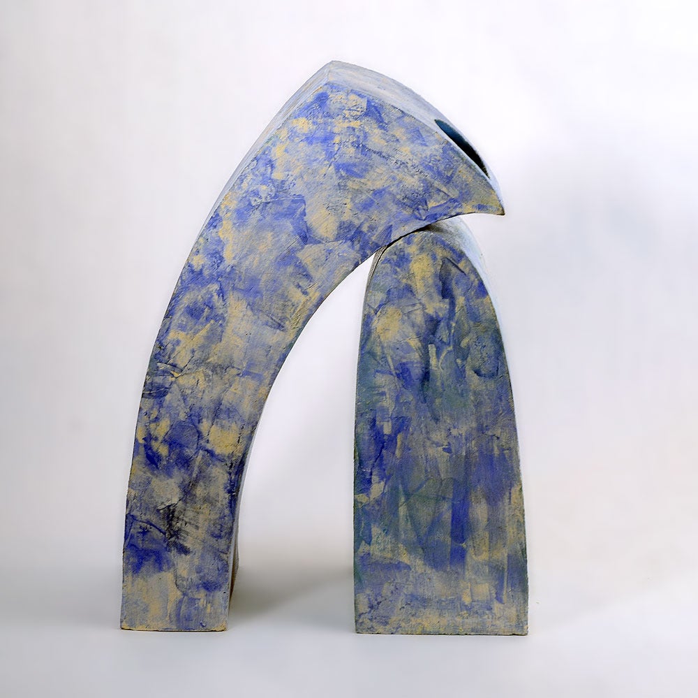 Unique stoneware two-piece sculpture with semi-matte blue glaze, 1980s.