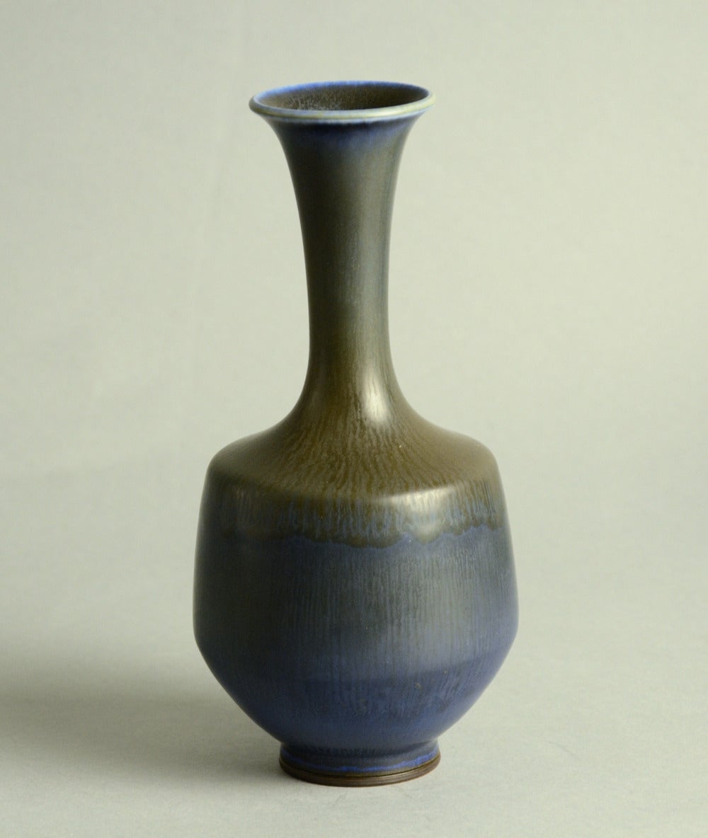 Three Vases with Blue Haresfur Glaze by Berndt Friberg for Gustavsberg In Excellent Condition For Sale In New York, NY