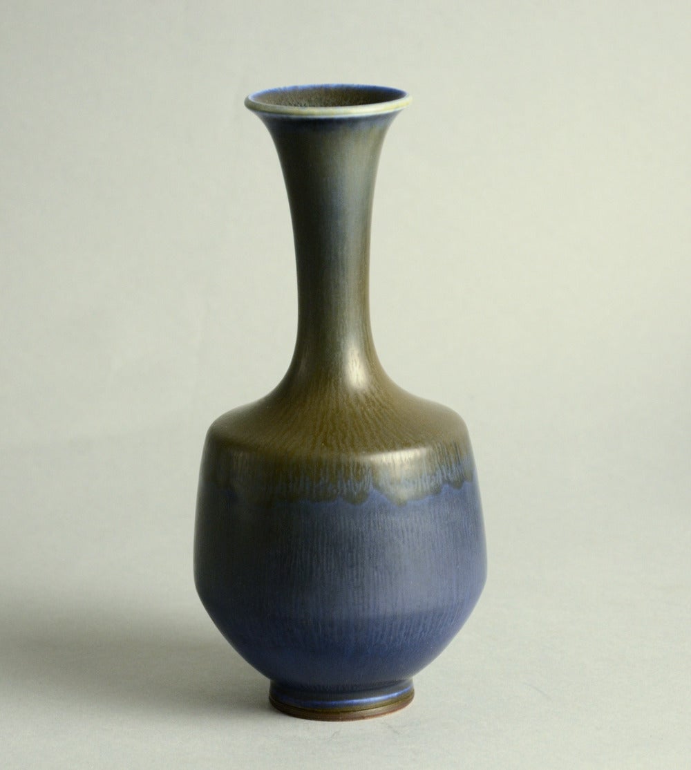 Mid-20th Century Three Vases with Blue Haresfur Glaze by Berndt Friberg for Gustavsberg For Sale