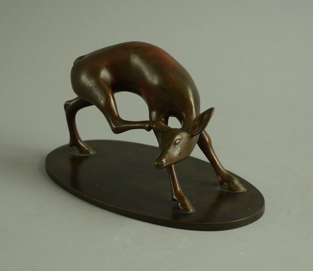 Scandinavian Modern Bronze Deer Figure by Jean Rene Gauguin for Nic O Schmidt, Denmark For Sale