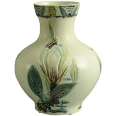 Antique Porcelain Vase with Magnolia Relief by Cathinka Olsen for Bing and Grondahl
