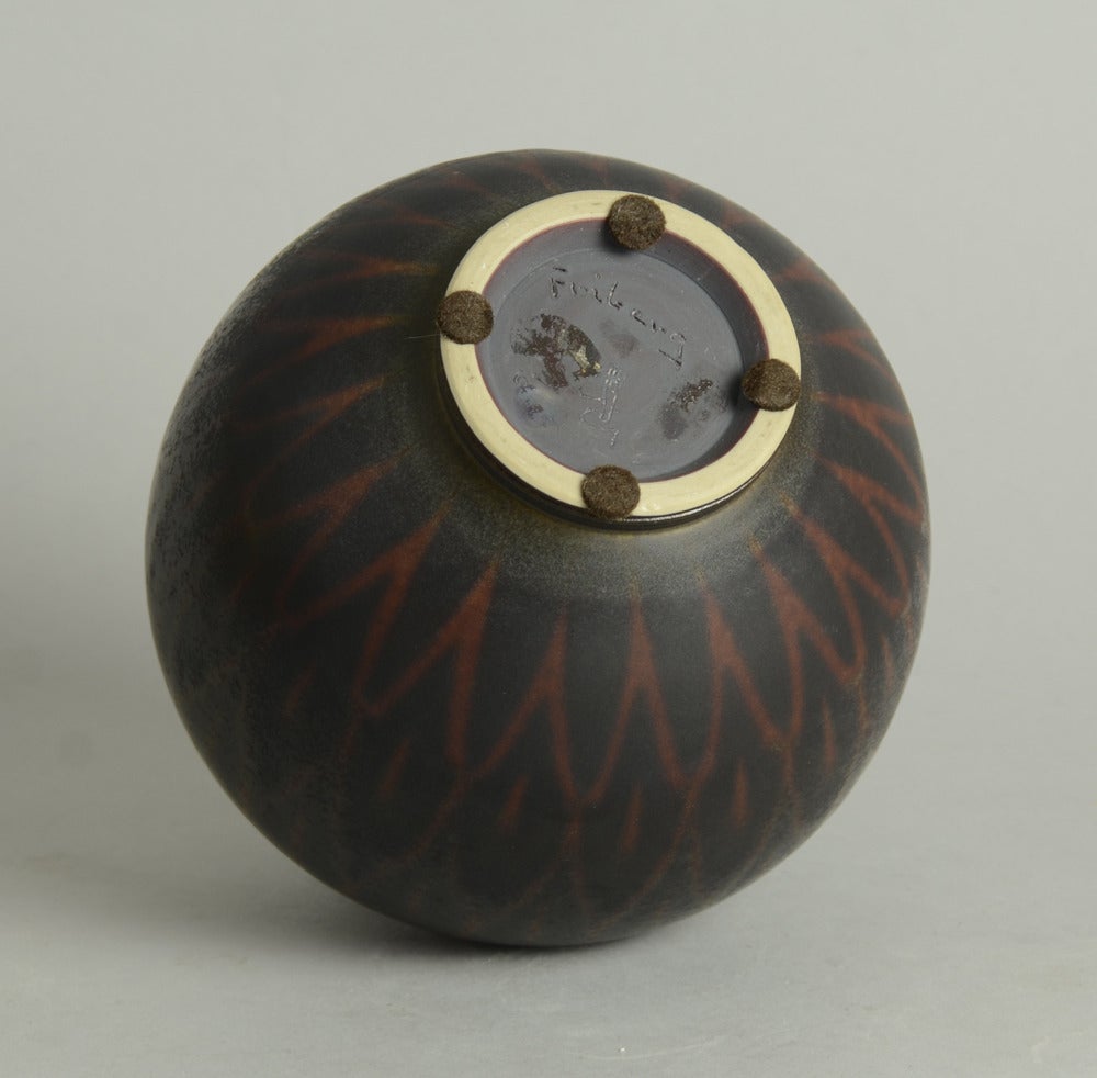 Glazed Vase with Patterned Brown Glaze by Berndt Friberg for Gustavsberg For Sale