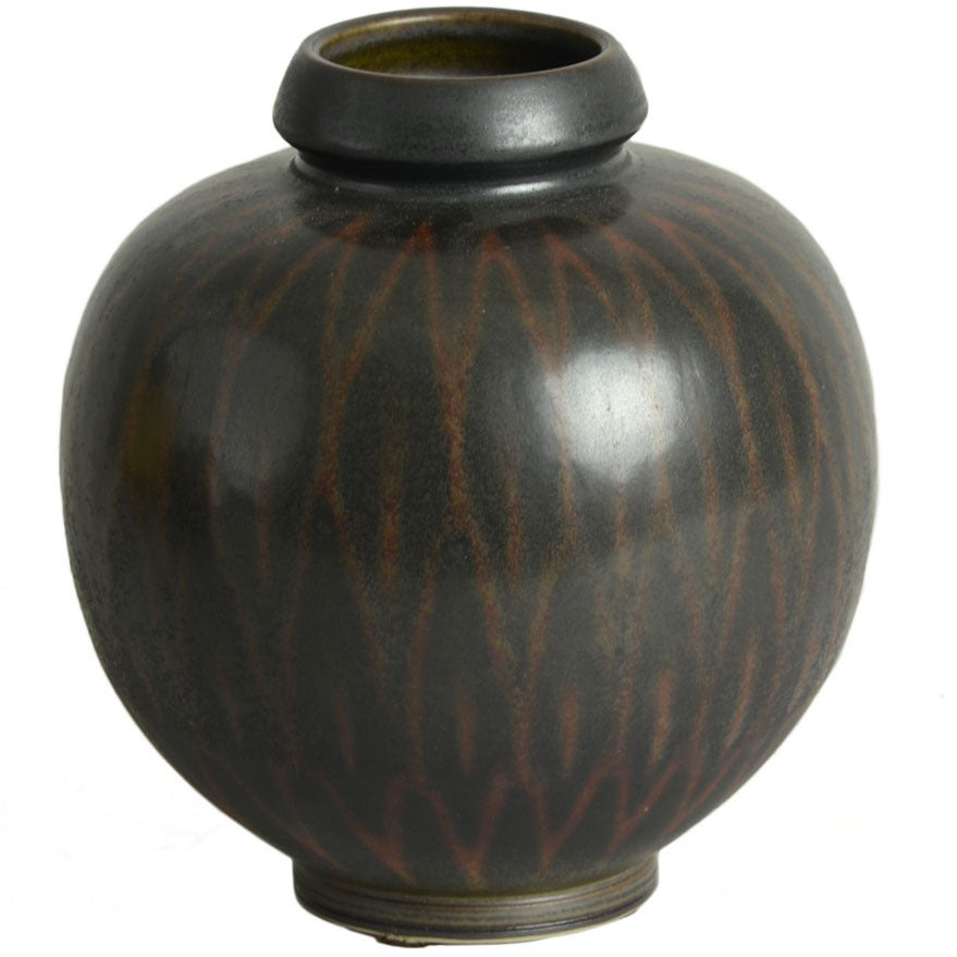Vase with Patterned Brown Glaze by Berndt Friberg for Gustavsberg For Sale