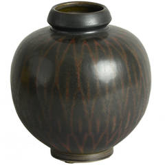 Vase with Patterned Brown Glaze by Berndt Friberg for Gustavsberg