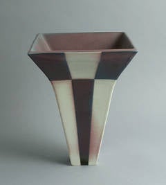 Unique Stoneware Vase with Pink and White Glaze by Karl Scheid