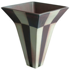 Unique Stoneware Vase with Pink and White Glaze by Karl Scheid