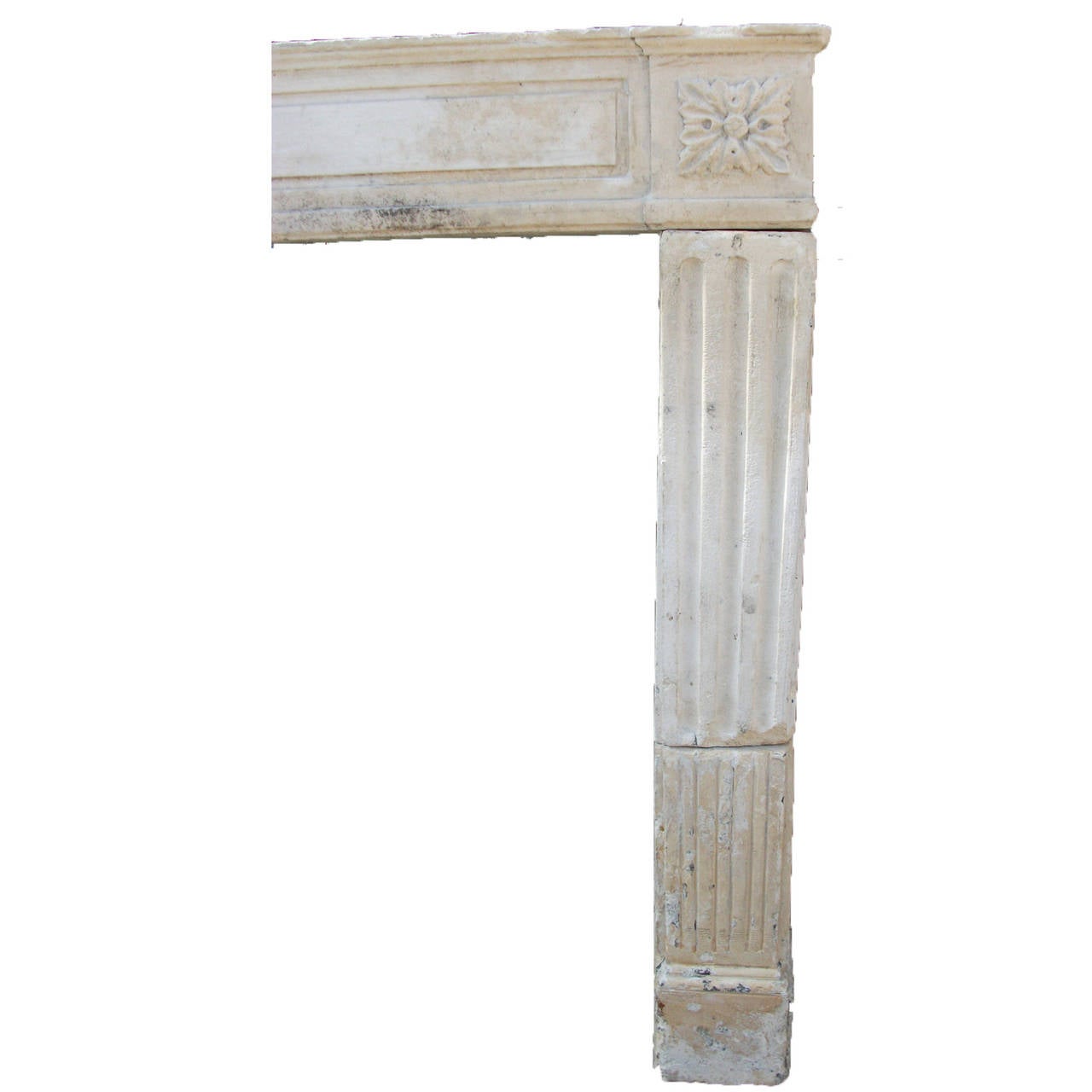 Carved Antique French Limestone Fireplace, 18th C., Style: Louis XVI For Sale