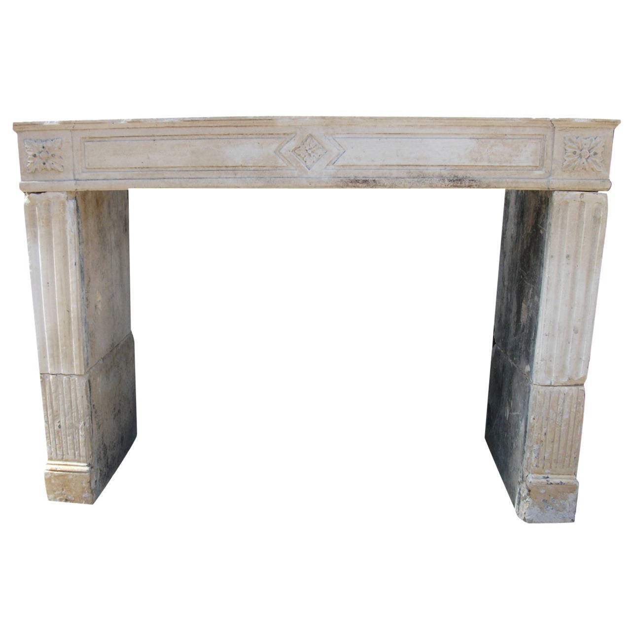 Antique French Limestone Fireplace, 18th C., Style: Louis XVI For Sale