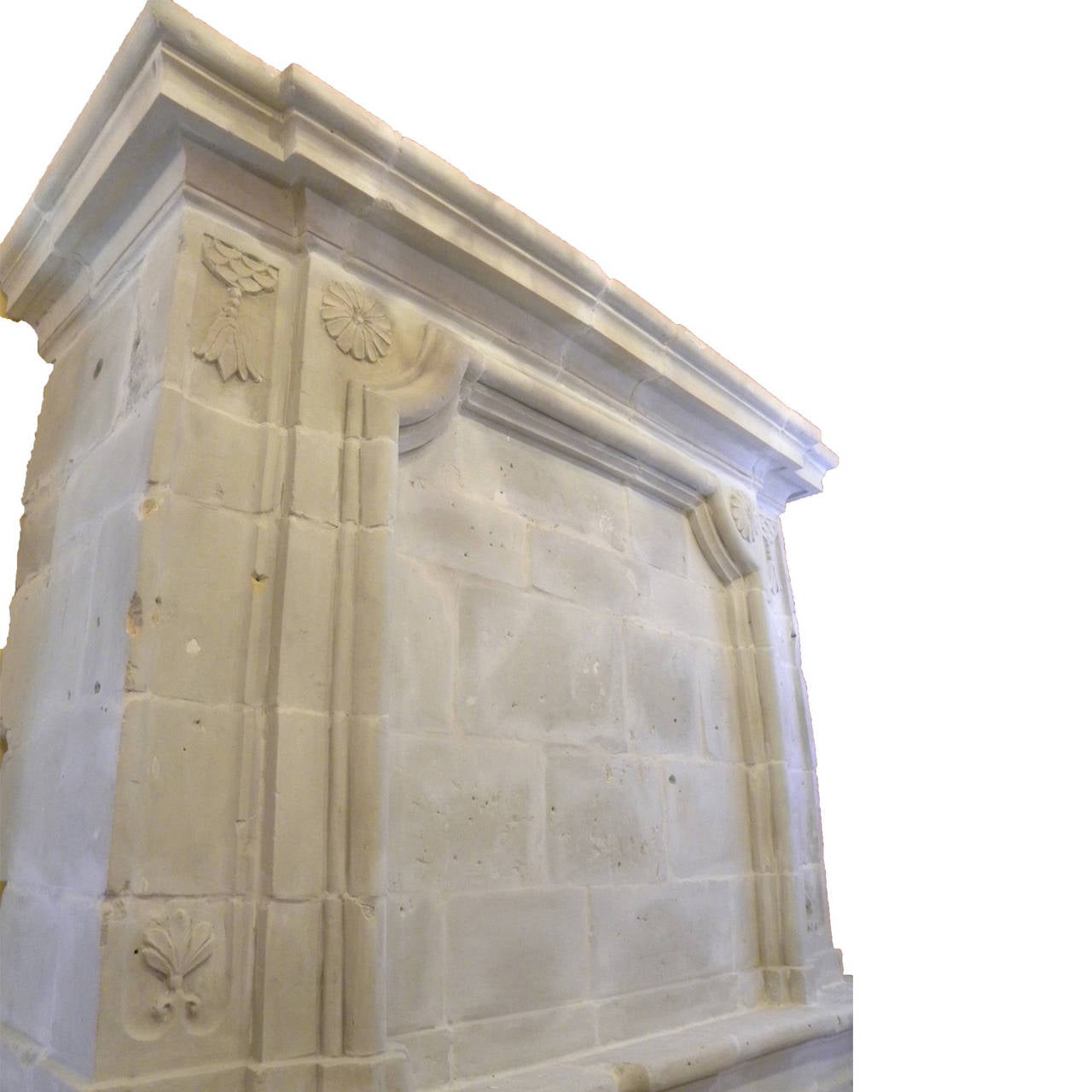 Carved Antique Limestone Fireplace from France, 18th. Century For Sale
