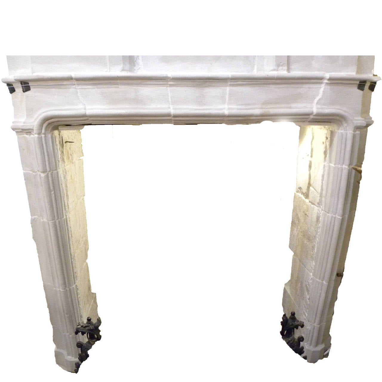 Antique Limestone Fireplace from France, 18th Century