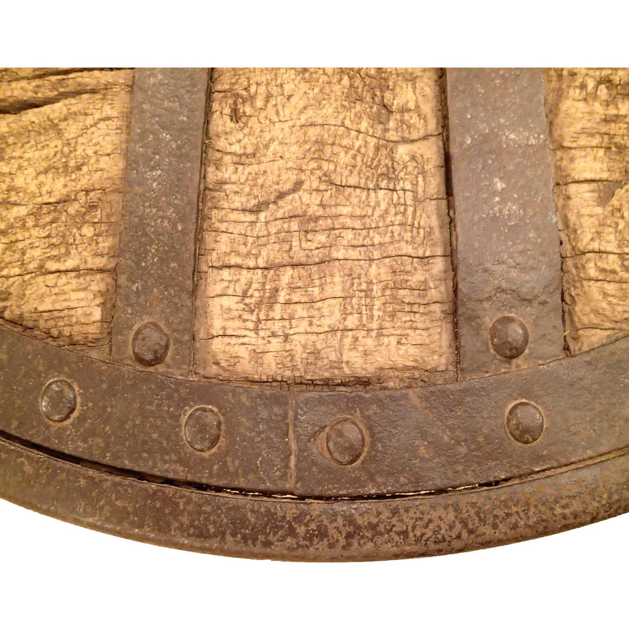 Antique French Hand-Forged Iron and Walnut Wood Coffee Table, Medieval