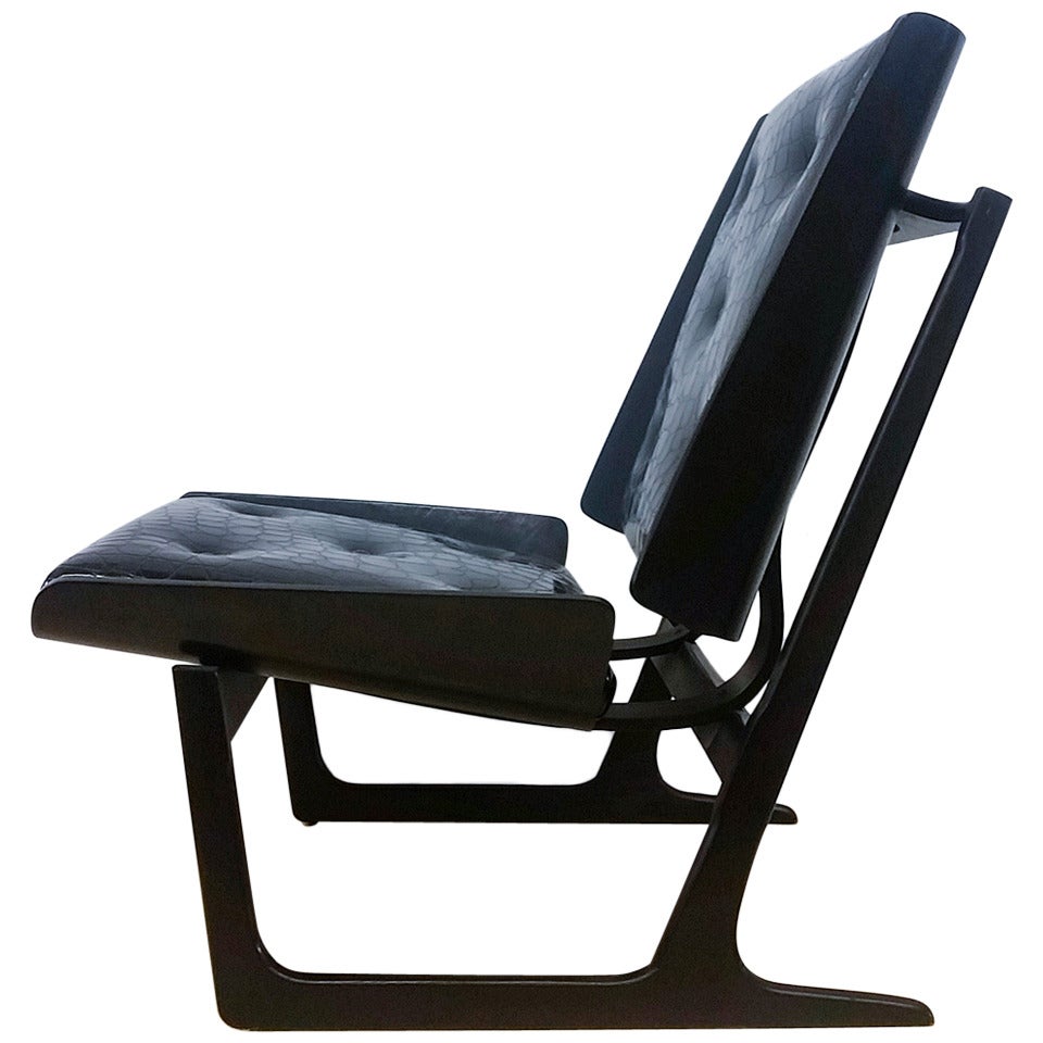 Bentwood and Leather Danish Sleigh Lounge Chair Hans Juergens For Sale