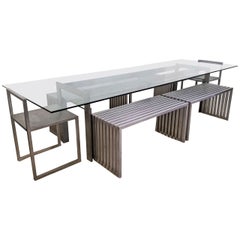 Used Philipp Plein Steel Dining Suite with Chairs and Benches