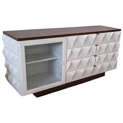 Brutalist Diamond Front Credenza with Lit Bar