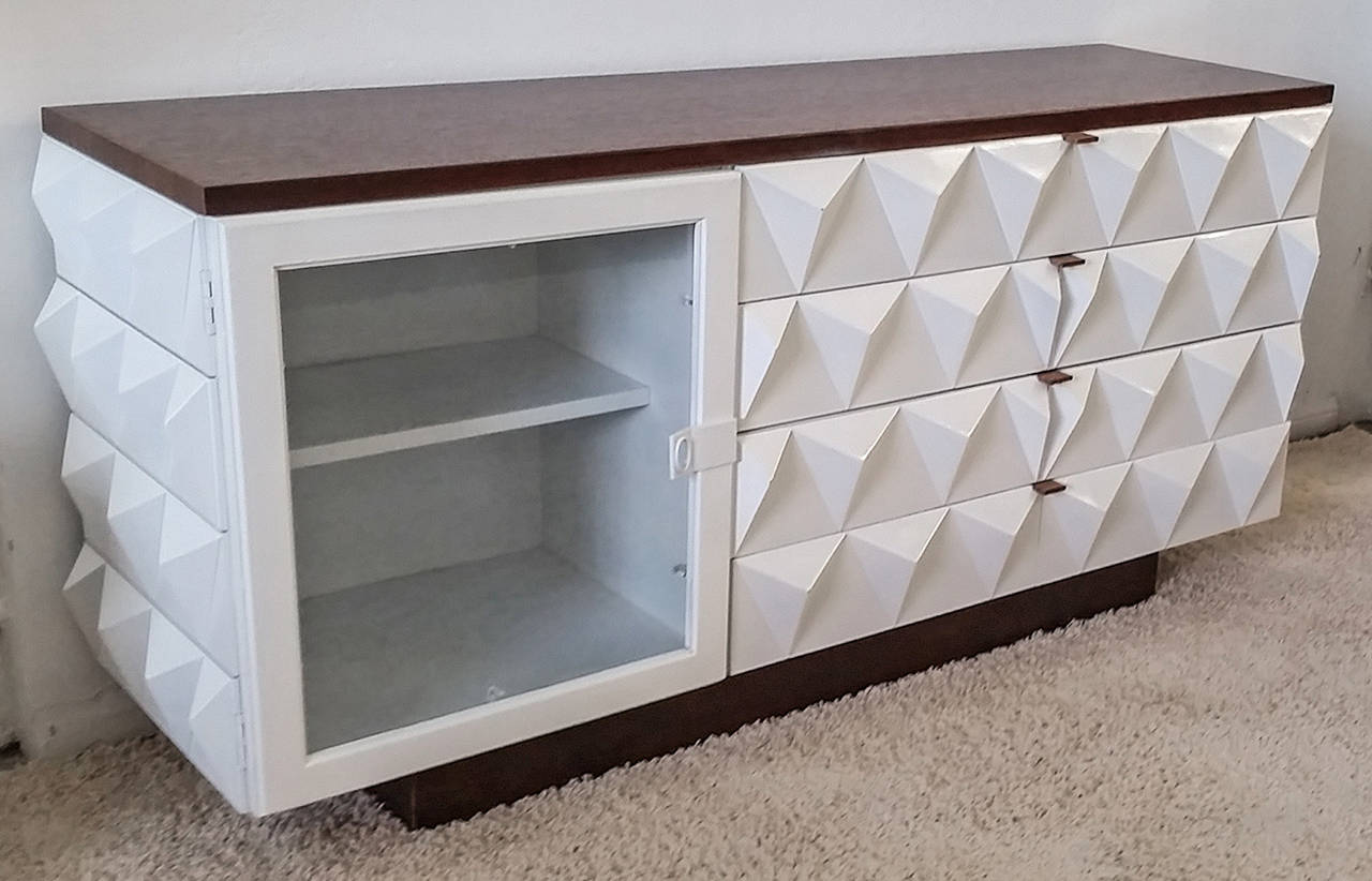 Brutalist Diamond Front Credenza with Lit Bar