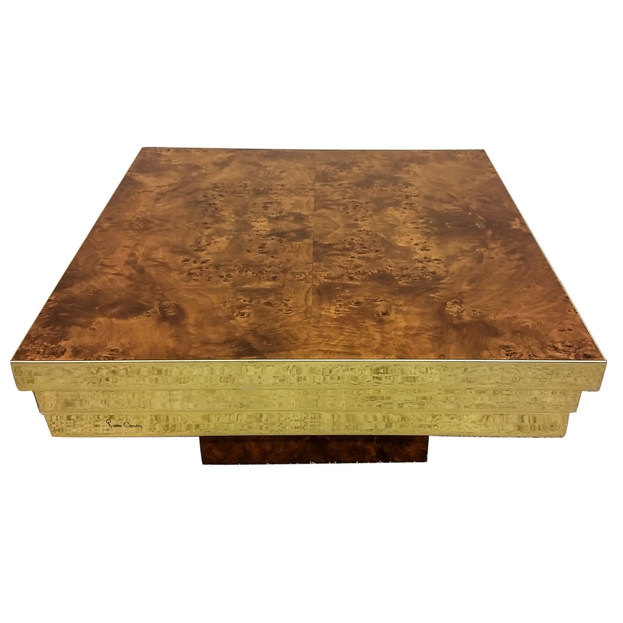 Pierre Cardin Brass and Burl Coffee Table