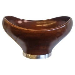 Biomorphic Georg Jensen Sterling Silver and Wooden Table Bowl