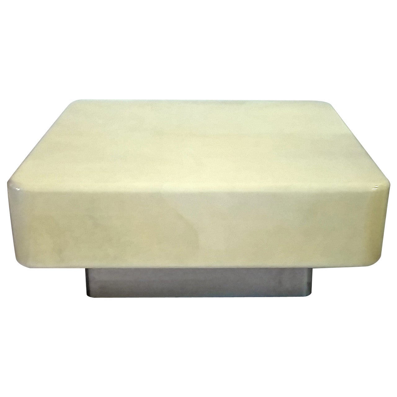 Karl Springer Goatskin Coffee Table with Chrome Plinth Base