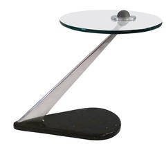 Stainless Steel Glass and Marble Base Side Table in the Manner of Kagan