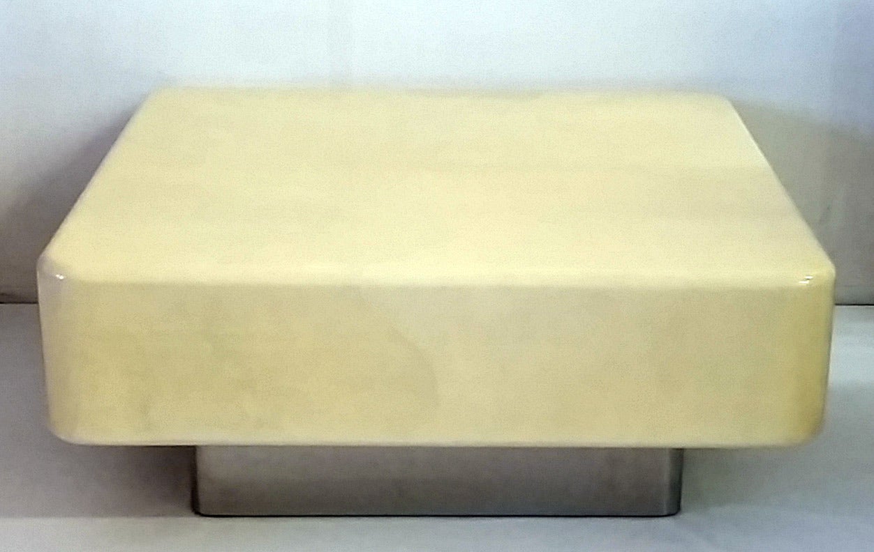Late 20th Century Karl Springer Goatskin Coffee Table with Chrome Plinth Base