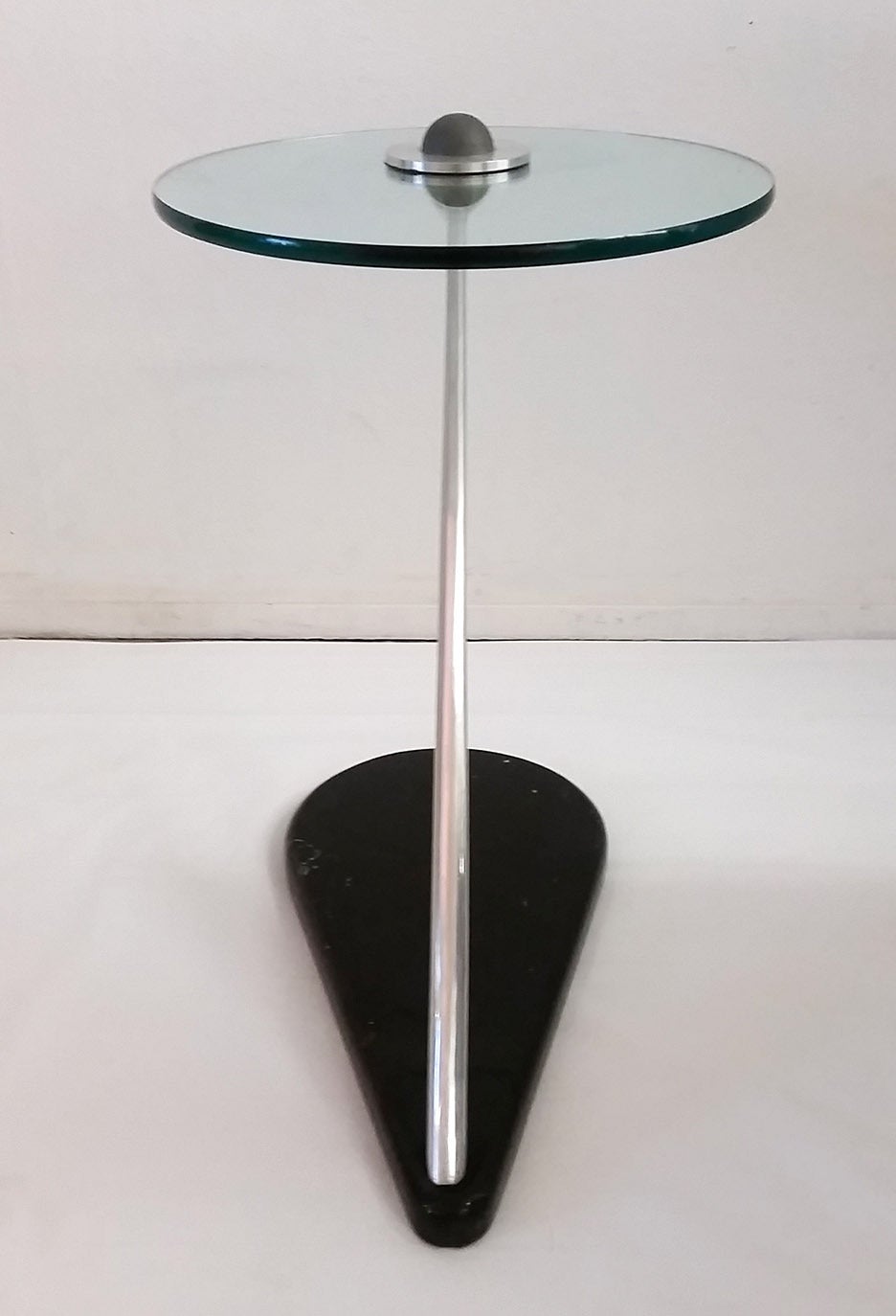 Late 20th Century Stainless Steel Glass and Marble Base Side Table in the Manner of Kagan