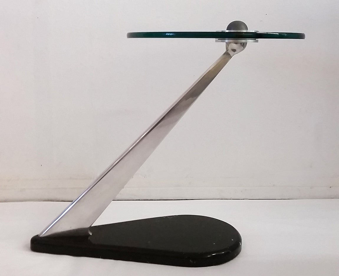 Stainless Steel Glass and Marble Base Side Table in the Manner of Kagan 1