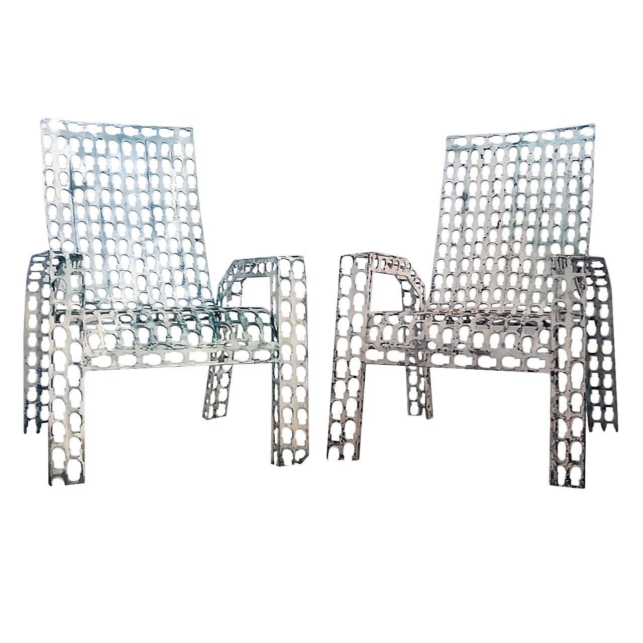 Folk Art Pressed and Welded Steel Lounge Chairs