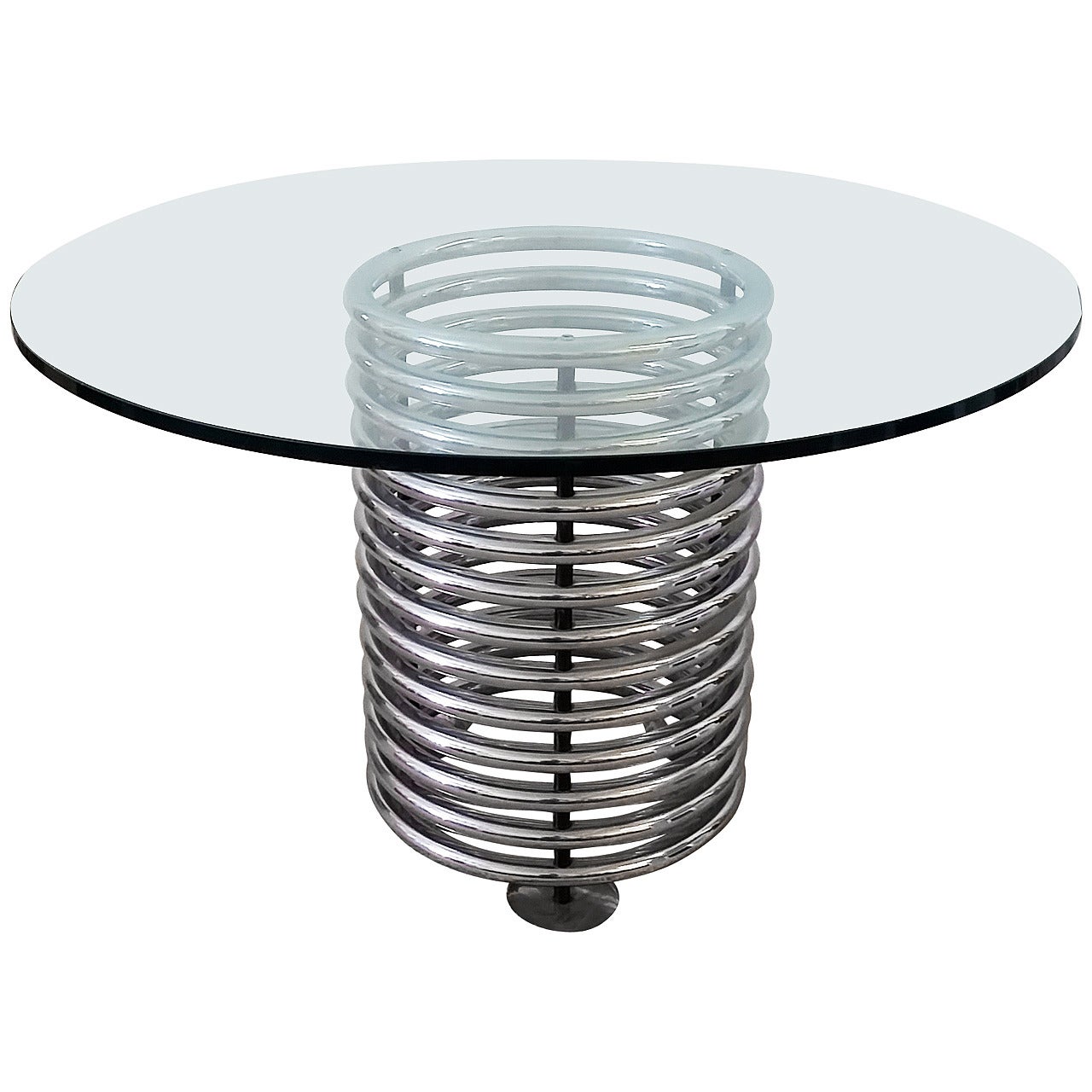 Italian Modern Chrome and Glass Coil Dining Table