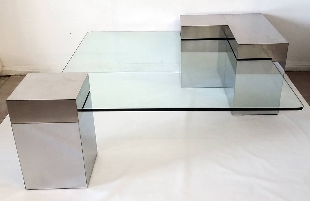 Chrome and Glass Coffee Table in the Style of Paul Evans In Good Condition In Culver City, CA