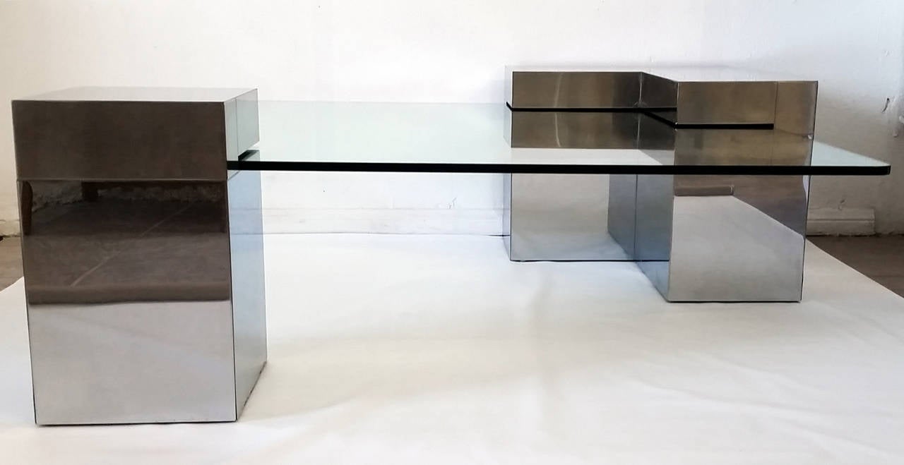 Mid-20th Century Chrome and Glass Coffee Table in the Style of Paul Evans