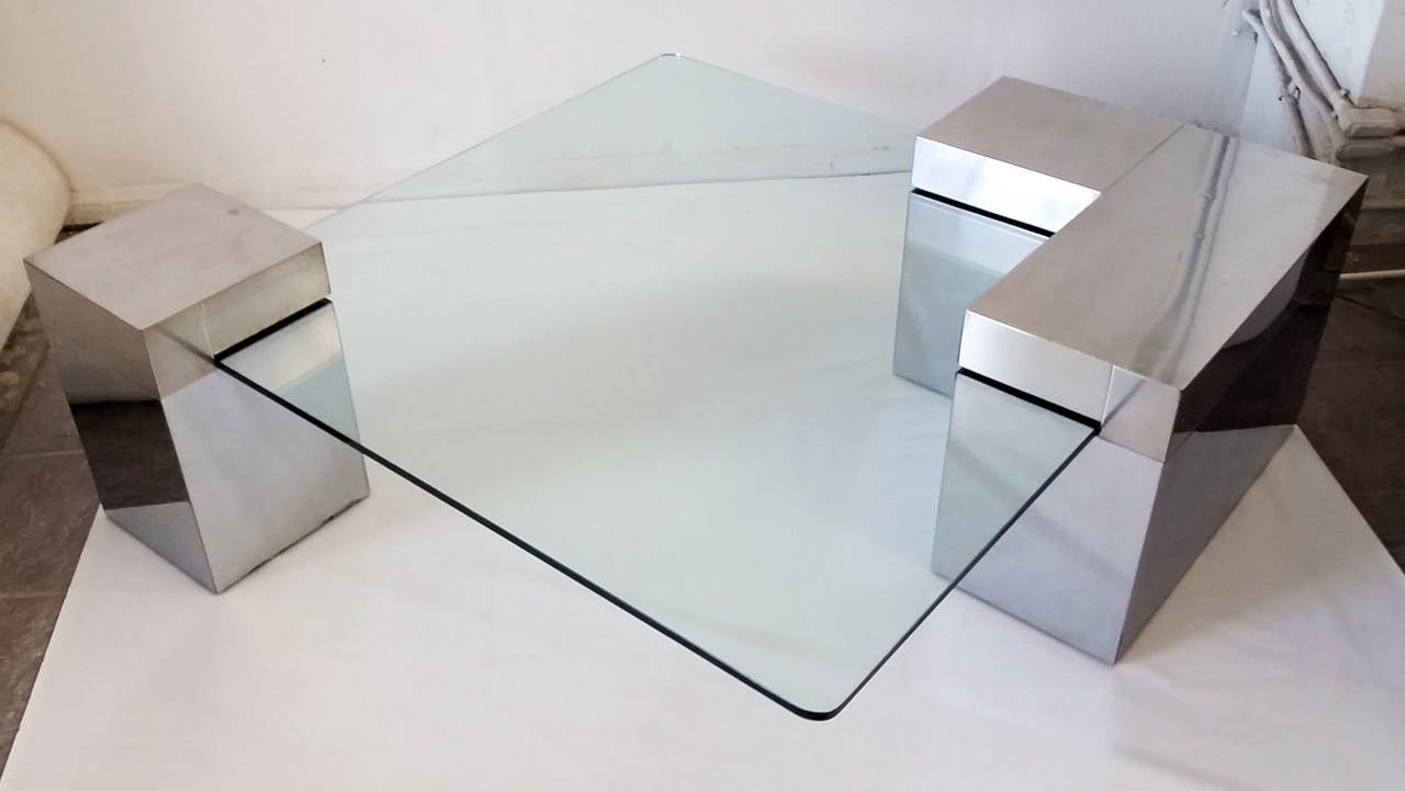 Mid-Century Modern Chrome and Glass Coffee Table in the Style of Paul Evans