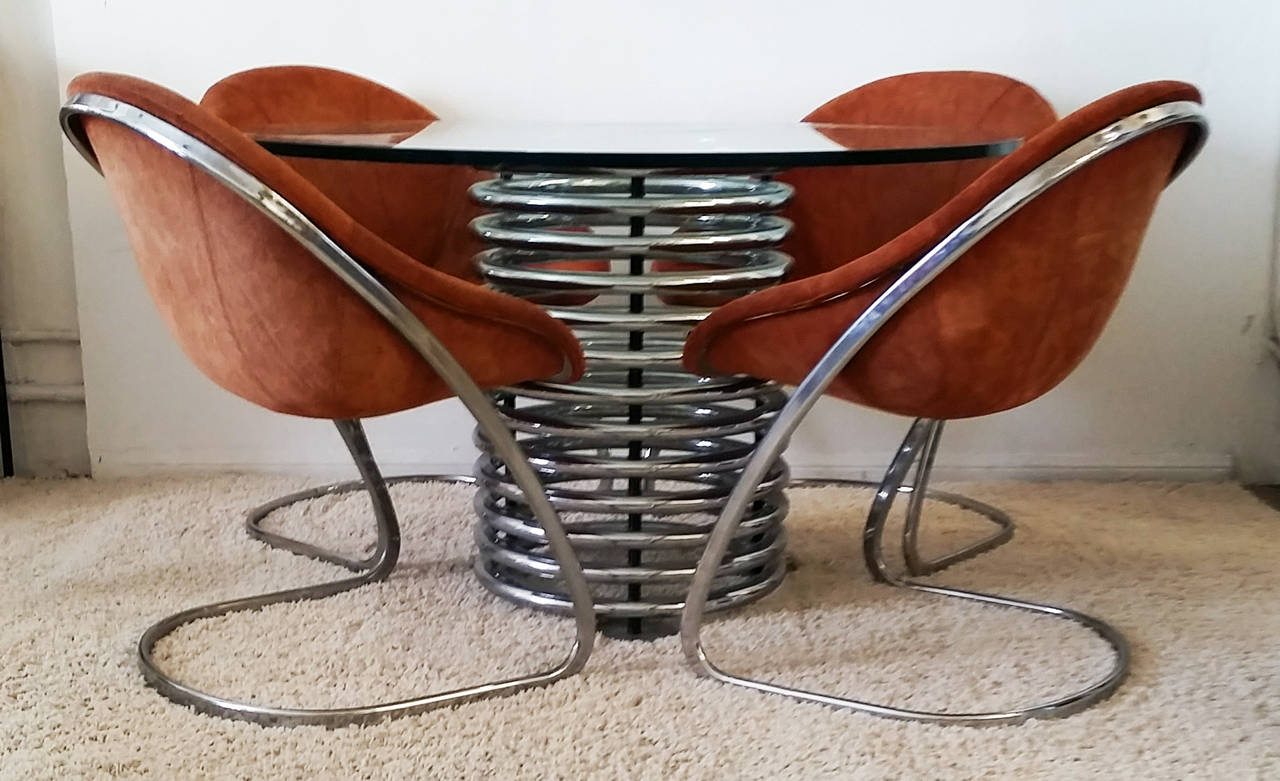 Mid-20th Century Italian Modern Chrome and Glass Coil Dining Table