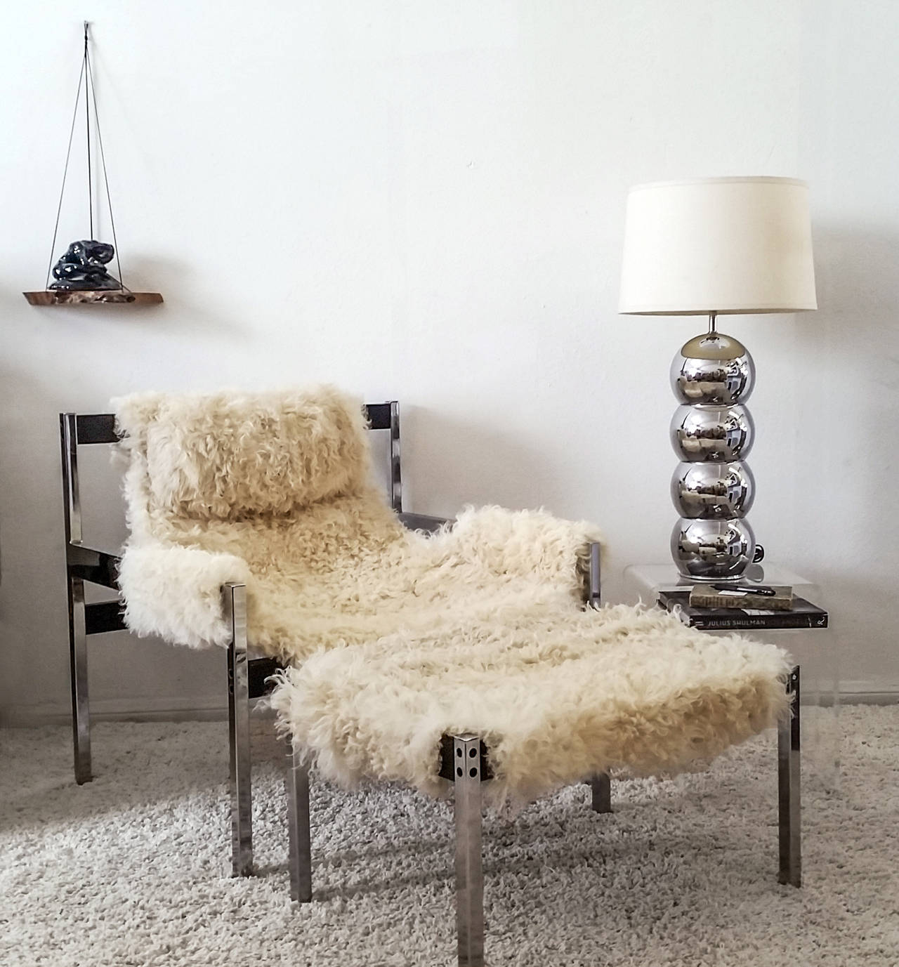 Jerry Johnson Mongolian Sheepskin Sling Lounge Chair and Ottoman