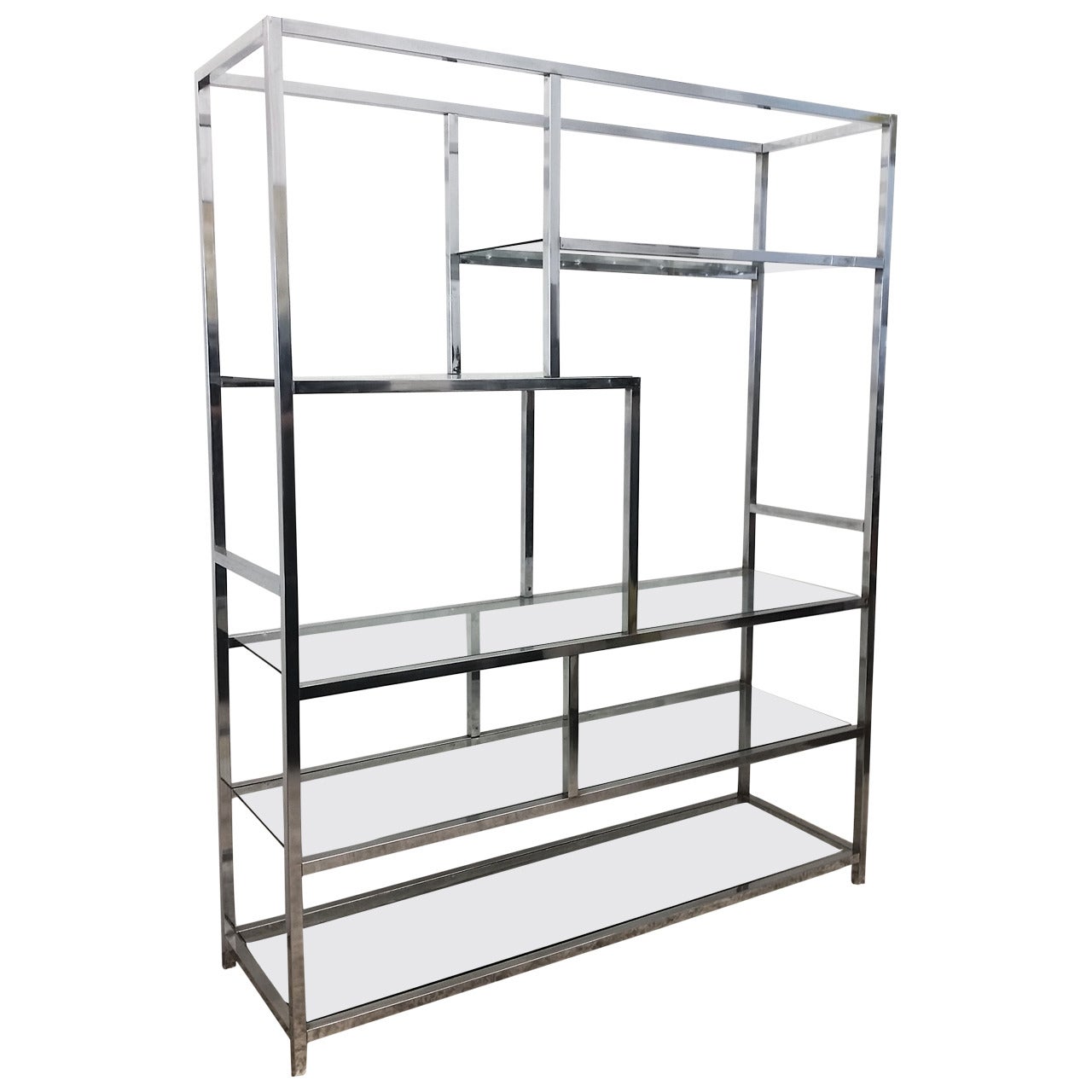 Large Mid-Century Modern Milo Baughman Chrome Etagere