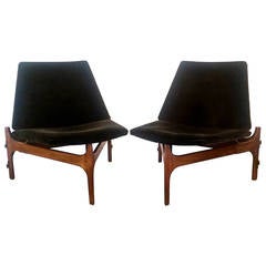 Retro Pair of 3 Legged Lounge Chairs by John Keal for Brown Saltman