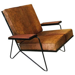 Sculptural Iron and Cowhide Lounge Chair After Raoul Guys